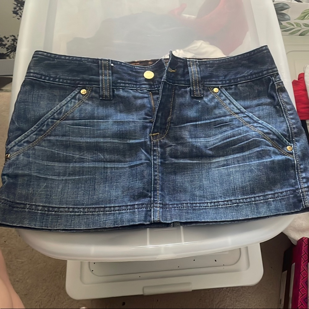 Express Blue Jean with gold accents Mini Skirt